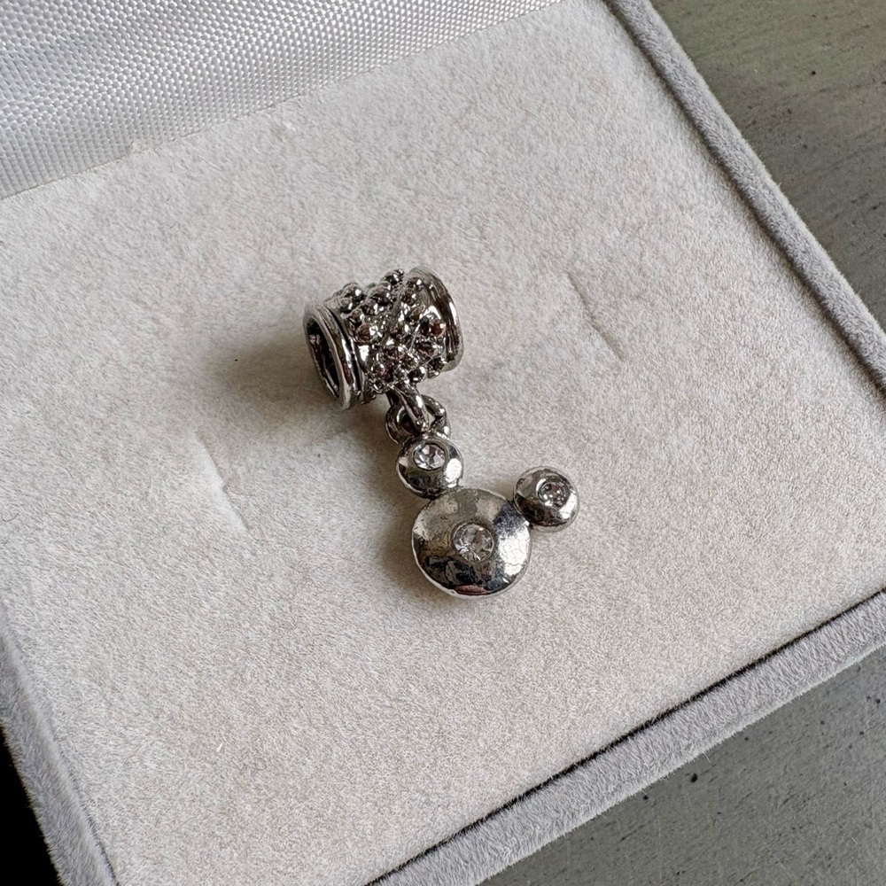 Silver Dangle Bead Charm Mouse w/ Rhinestones for Bracelet Necklace Jewelry - Picture 6 of 9